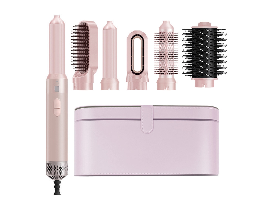Chapinha 6 em 1 com Vento Quente de Alta Velocidade e Chapinha Multifuncional para Pentear e Enrolar o Cabelo Rosa ZSANFS (com Caixa de Couro Rosa)