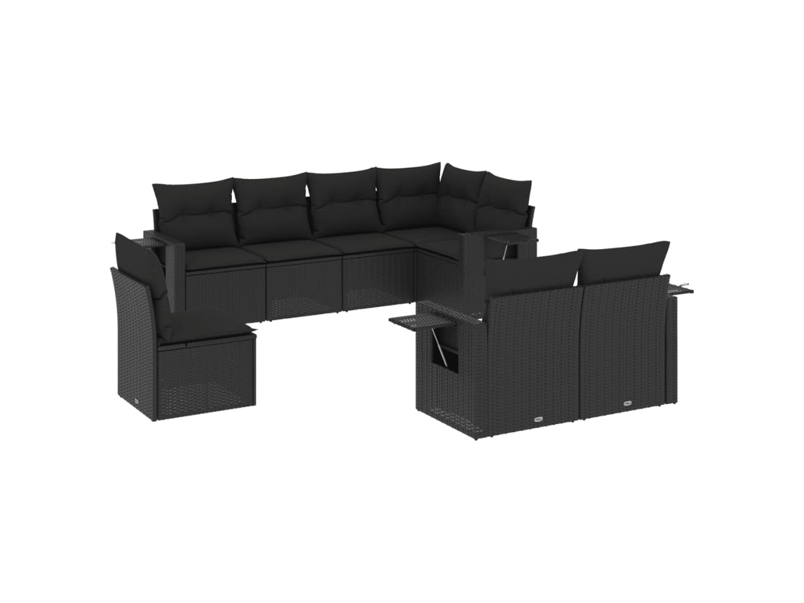 Conjunto de 8 Sofás de Jardim com Almofadões Vime Pe Preto MAISON EXCLUSIVE (N/A)