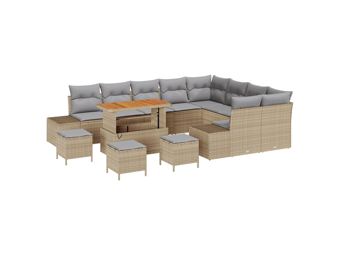 Conjunto 13 Conjunto De Sofá De Jardim Vidaxl Bege Vime Pe (319 X 234 X 85 Cm)