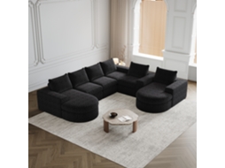 Sofá Chenille Com Curvas E Chaise, Compactado Sem Estrutura, Modular Em L, Espuma Comprimida, Conjunto De Duas Peças.