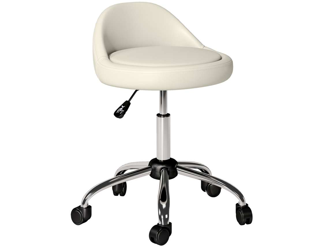 Banco com Rodas Giratório com Altura Ajustável para Cosmética Dentista e Cabeleireiro Ø50x63 83 Cm Branco VOLTEDGE