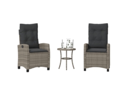 Vidaxl 3 Pcs Conjunto Bistrô Com Almofadões Vime Pe Cinza