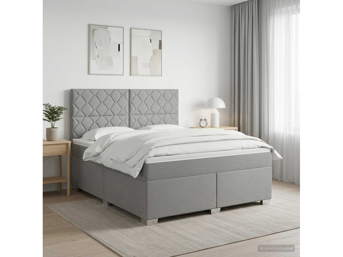 Vidaxl Cama Box Spring Com Colchão Cinzento-claro 140 X 190 Cm Tecido