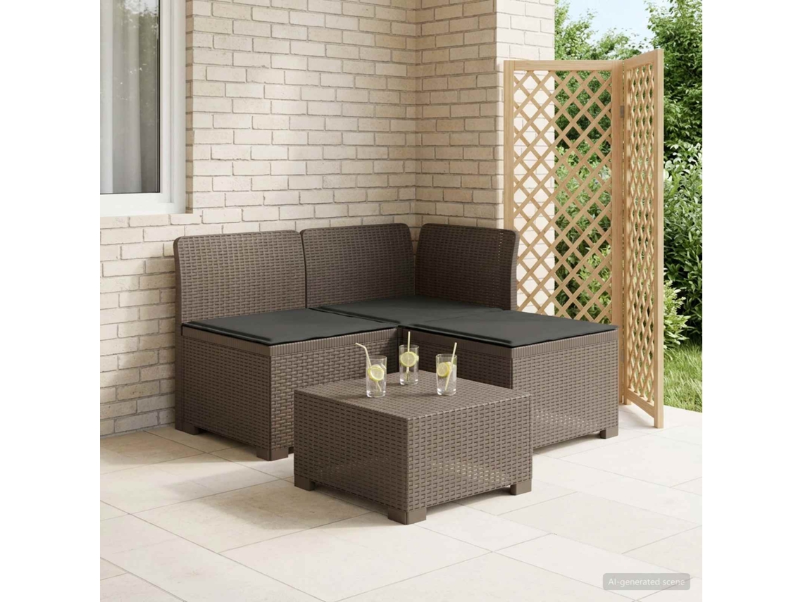 Vidaxl Sofá De Jardim 3 Lugares Com Almofadas Visual Rattan Pp