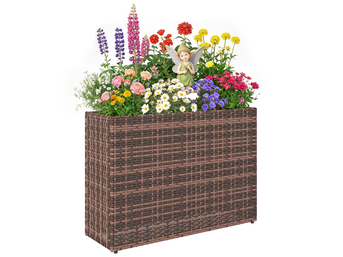 Cama elevada para jardim externo BTFORUS 45L em rattan com furos de drenagem e pés ajustáveis marrom