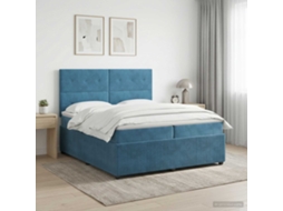 Vidaxl Cama Box Spring Com Colchão Azul 200 X 200 Cm Veludo