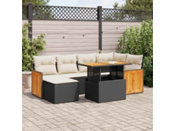 Vidaxl 7 Pcs Conjunto Sofás Jardim C/ Almofadões Vime Pe/acácia Preto