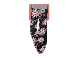 2026 pantalones de Descanso Amplios Con Estampado Floral Elásticos Cómodos para Mujer Con Cordón Ajustable S Black2