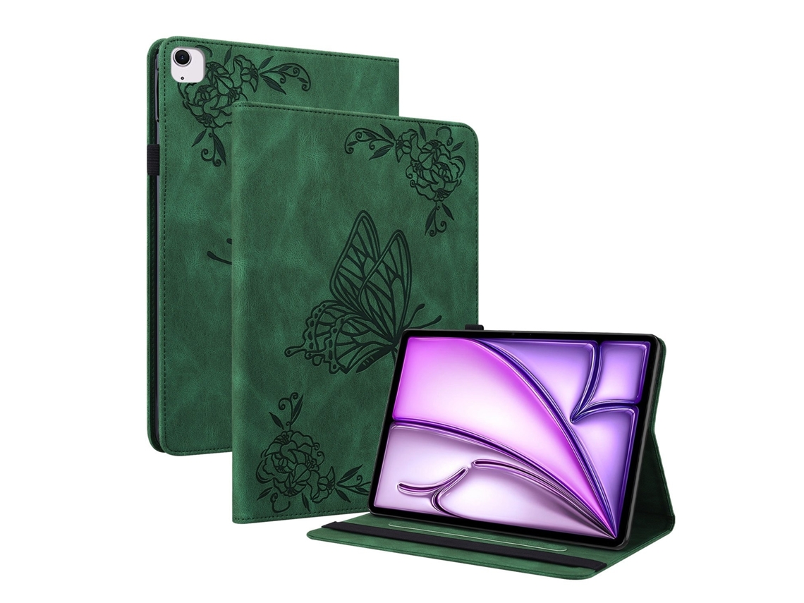 Capa Para Ipad Air 11 2024 Em Couro Com Suporte Verde Elysve