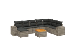 Conjunto 9 sofás p/ jardim com almofadões vime PE cinzento