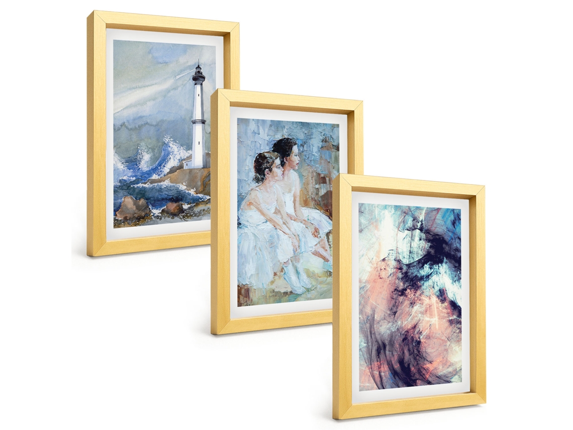 Composição De Quadros Farol, Dançarina Abstrata Espelharte (3 Peças 20x30 Cm)