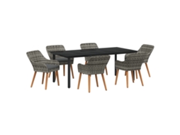 Conjunto 7 Móveis De Jardim Vidaxl Cinzento Vime Pe (200 X 100 X 74 Cm)