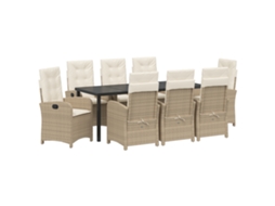Conjunto 9 Conjunto De Jantar Para Jardim Vidaxl Bege Vime Pe (200 X 80 X 73 Cm)