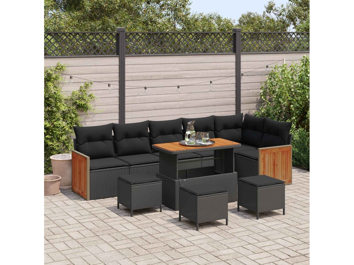 Vidaxl Conjunto De Sofá De Jardim 10 Unid. 10-número De Lugares Preto