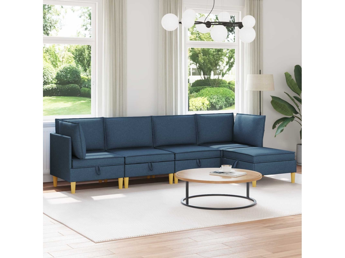 Vidaxl Conjunto De Sofá Modular Com Armazenamento 5 Unid. Azul Tecido