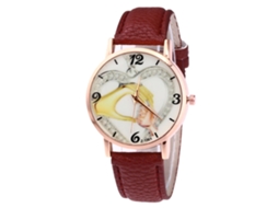 Relógio de pulso feminino analógico de quartzo com pulseira de PU para namorada/estudante (marrom escuro)