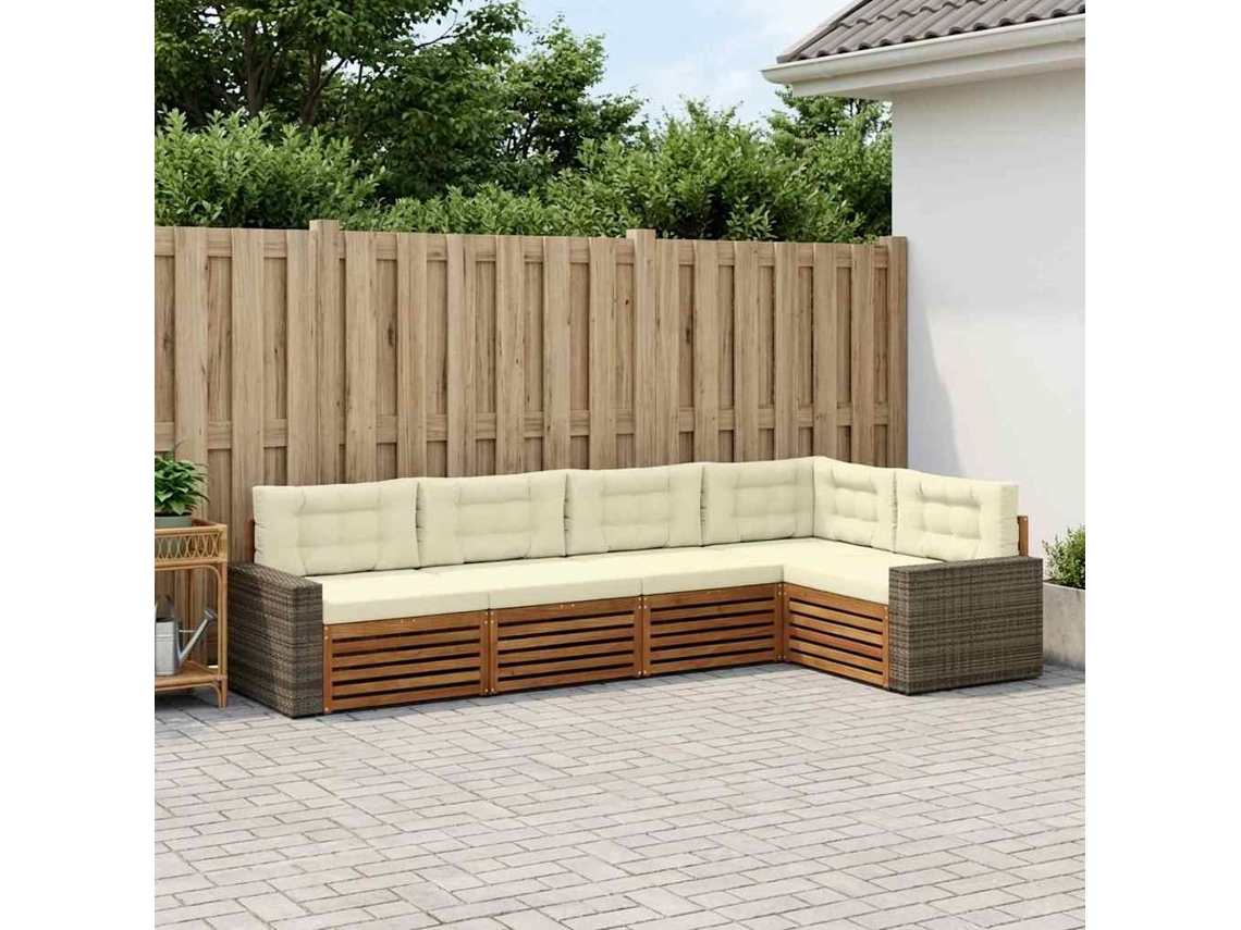 Vidaxl Conjunto De Sofás Para Exterior 5 Unid. Natural E Creme