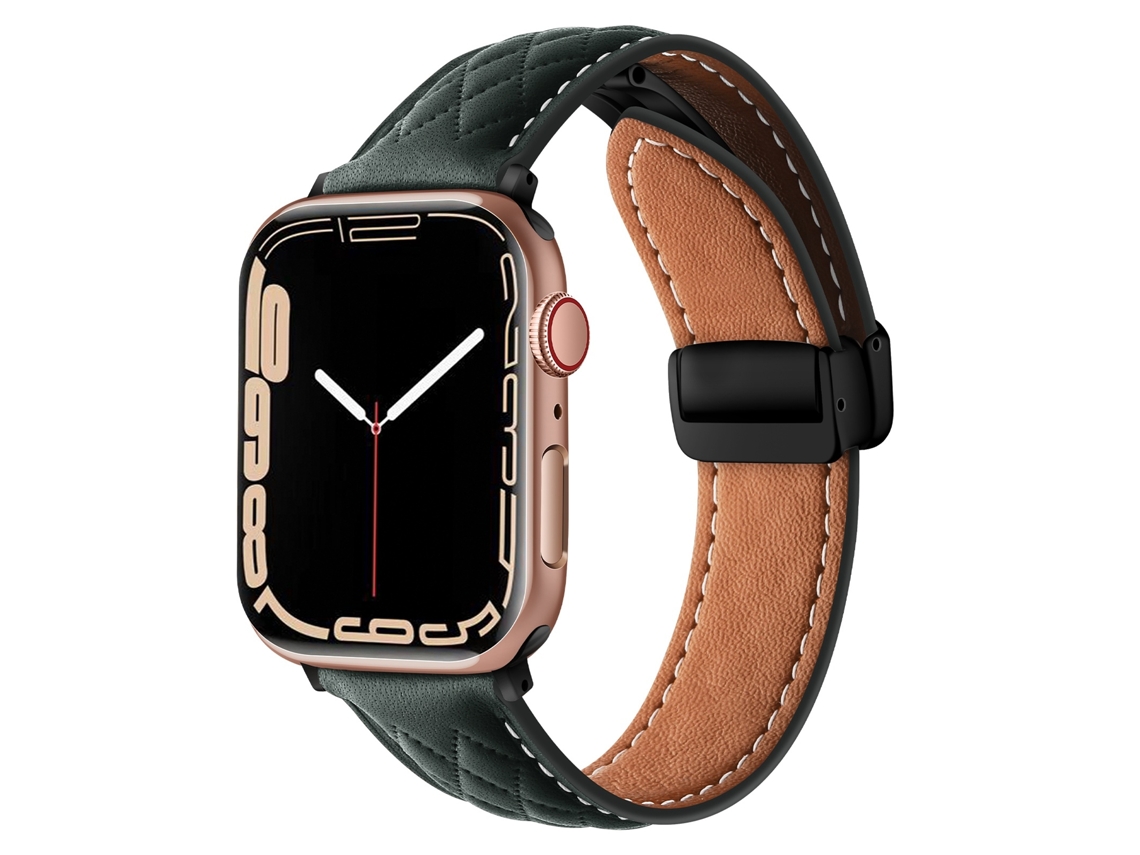 Bracelete de Smartwatch para Apple Watch Ultra 49mm Fivela Dobrável Pulseira de Couro Losango (Verde)