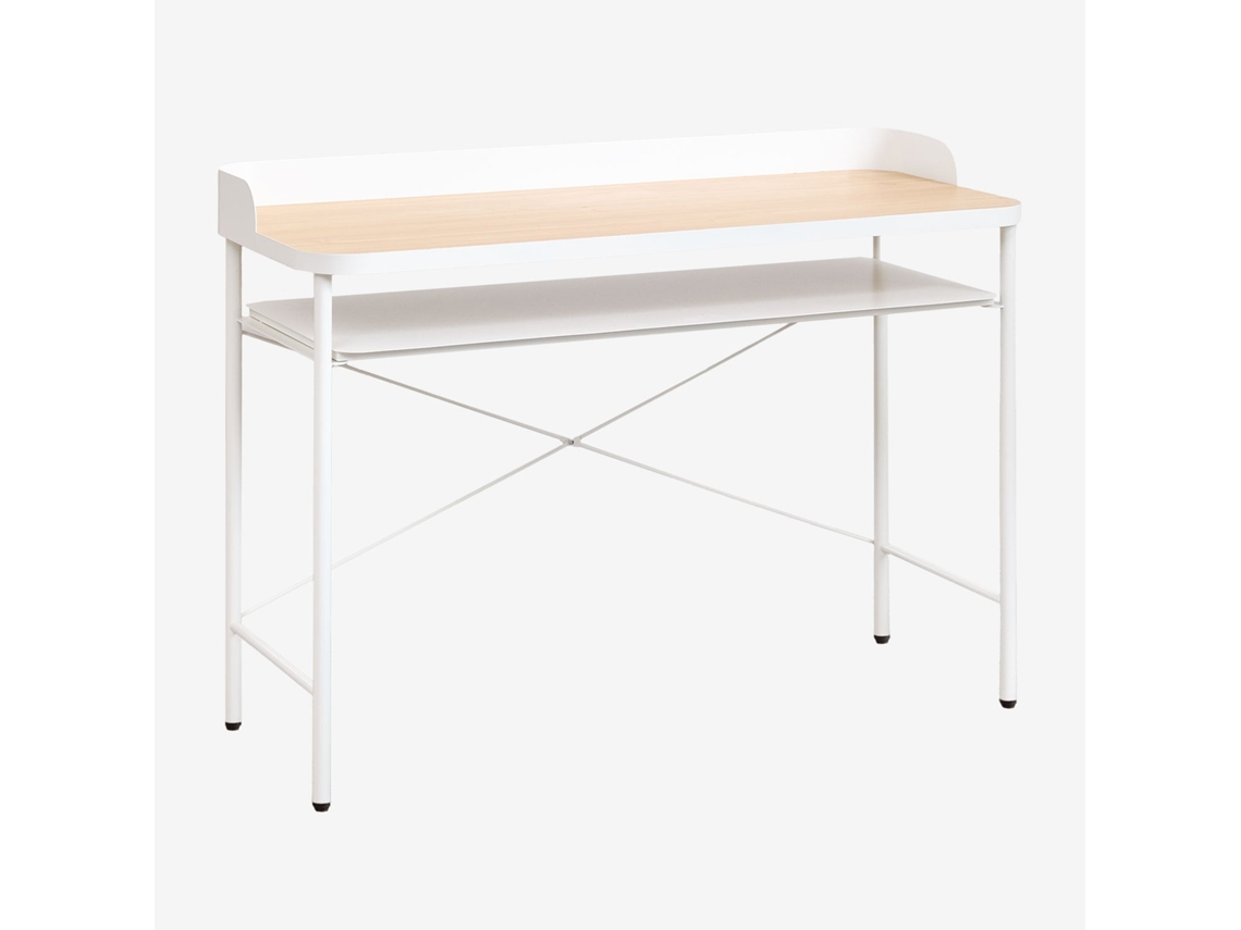 Sklum Secretária 120x50 Cm Em Aço E Mdf Kerobert Mdf Branco Marfim - Madeira Natural