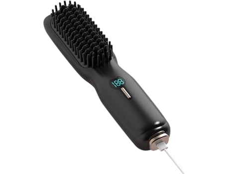 Alisador de Cabelo Sem Fio Cerâmica Anti-Escaldante Aquecimento Rápido Leve Mini Pente Quente de Íon Negativo Ajuste de Temperatura CHRUI Preto