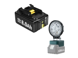 Bateria para ferramenta elétrica, capacidade de 8000 mAh, compatível com BL1830, 1 bateria de 8 Ah, 1 luz de trabalho OEM