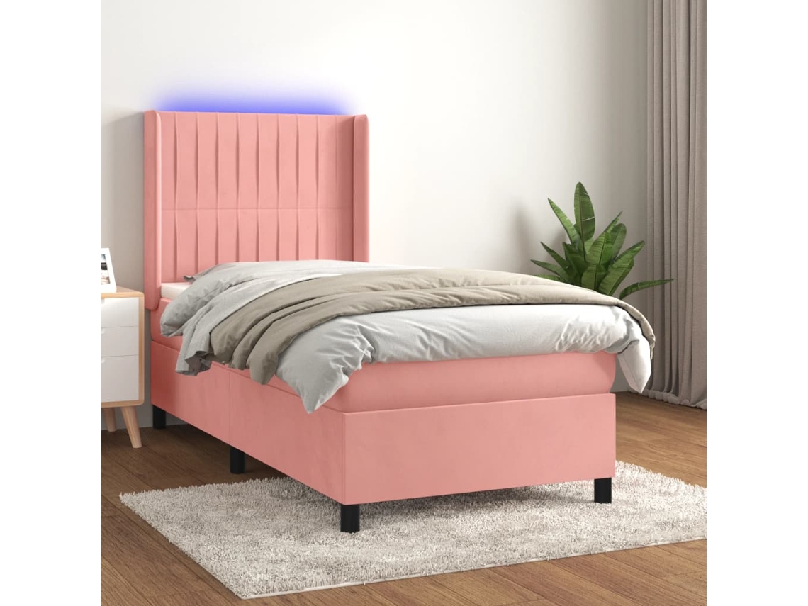 Vidaxl Cama Box Spring C/ Colchão/led 80x200 Cm Veludo Rosa