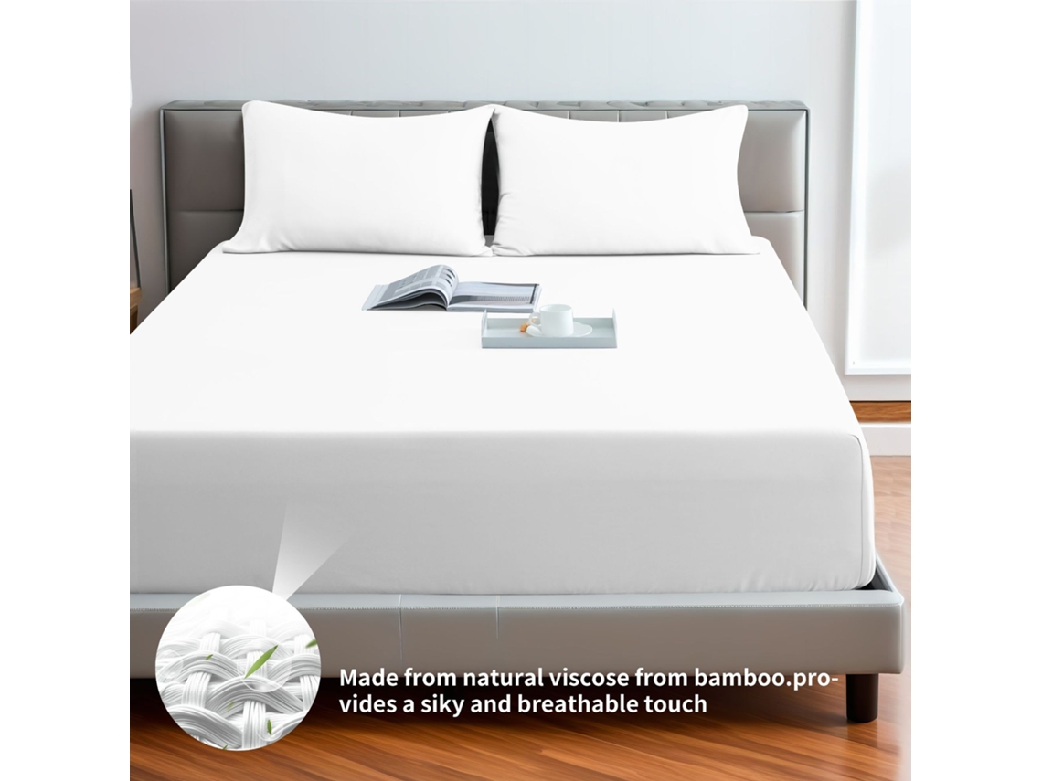 Lençol De Baixo Em Viscose De Bambu, 400 Fiospara Quem Sente Calor Ao Dormir E Transpira À Noite,bolso De 30 Cmking78*80“ Branco Hexinyigjly