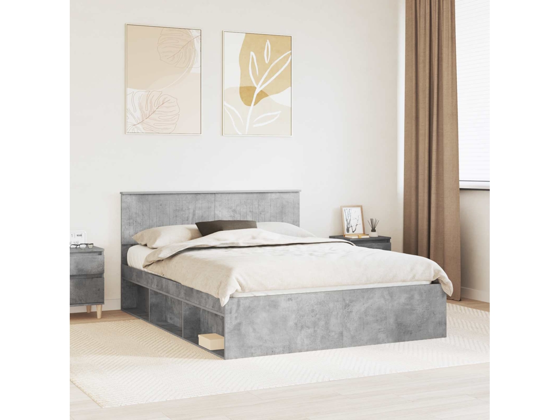 Vidaxl Estrutura Da Cama Com Cabeceira Cinza Concreto 150 X 200 Cm