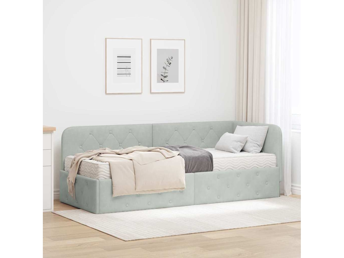 Vidaxl Estrutura De Cama De Canto Cinzento-claro 80 X 200 Cm Veludo