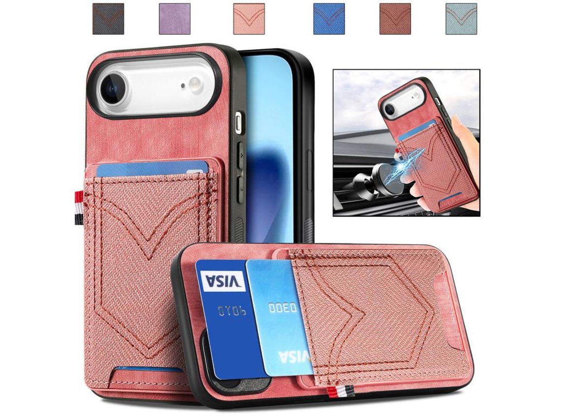 Capa Para Iphone 17 Air - Couro Com Textura De Jeans E Compartimentos Para Cartões