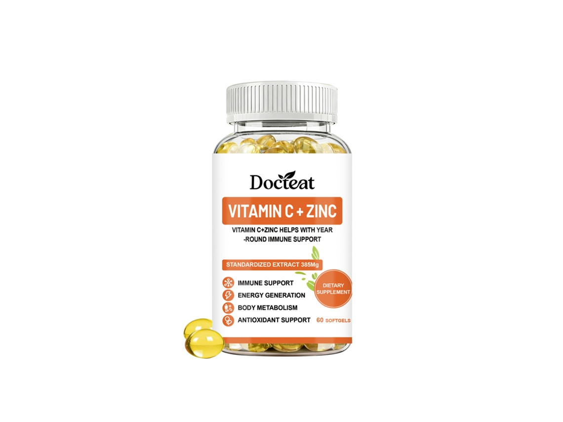 Cápsulas Diárias de Vitamina C e Zinco Docteat para Proteção em Escritório e Exercícios