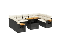 Conjunto de 10 Sofás de Jardim com Almofadões Vime Pe Preto MAISON EXCLUSIVE