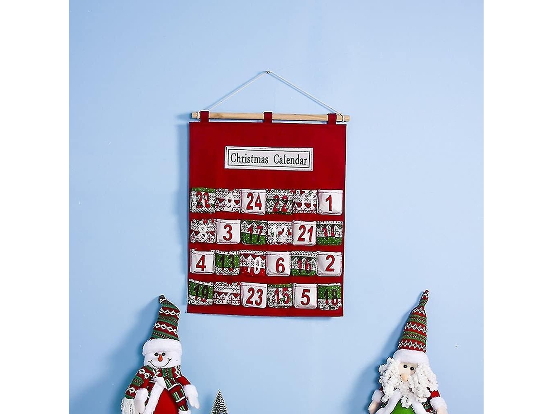Calendário De Advento De Parede Com Bolsas Numeradas E Árvore Decorada