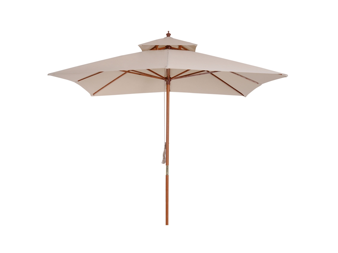 Guarda sol jardim 3x3m com 8 varas bambu cobertura 2 níveis creme DECORALAR TECH