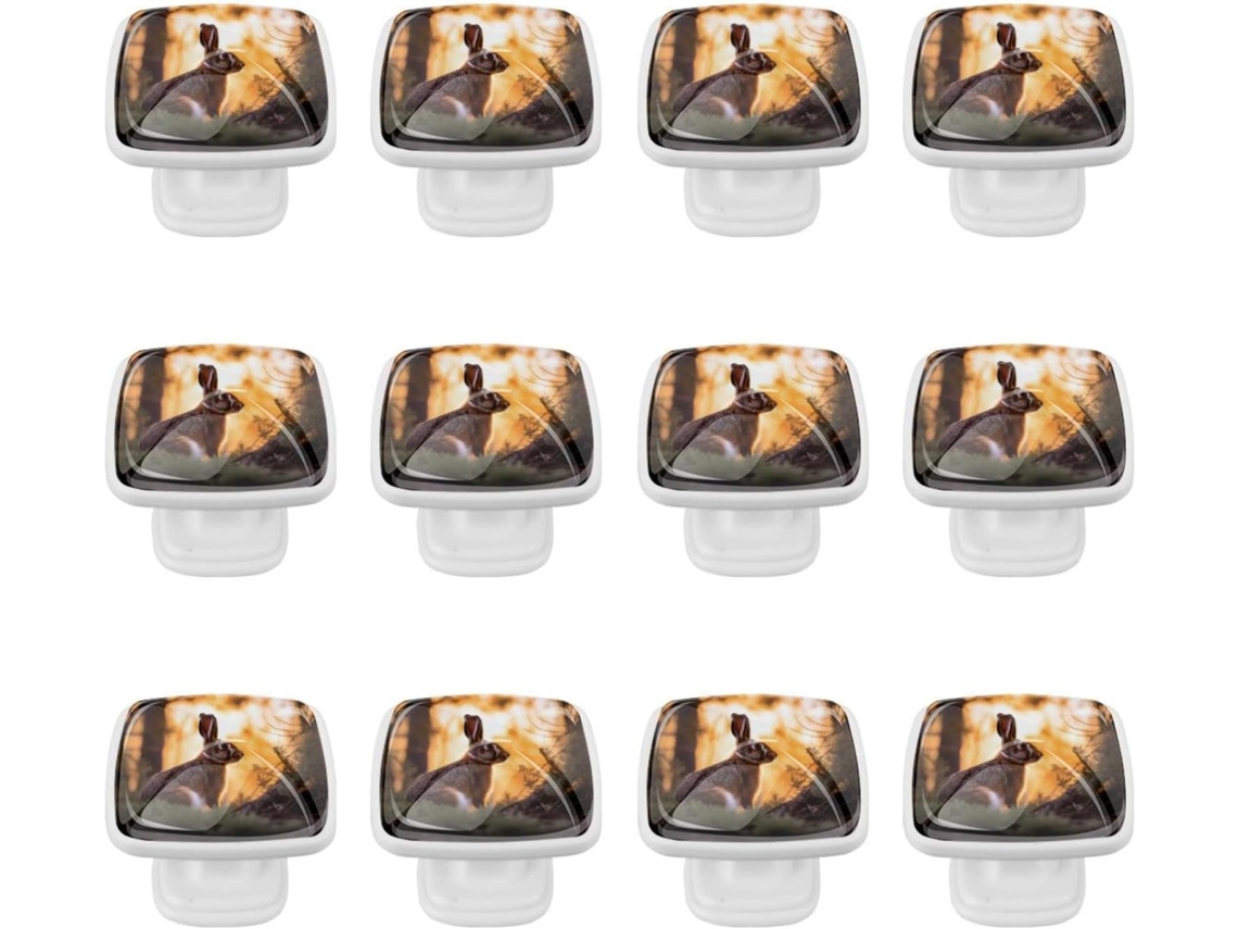 Puxadores E Maçanetas Quadradas Para Armários De Cozinha, Conjunto De 12 Peças, Com Coelhos Marrons E Detalhes Em