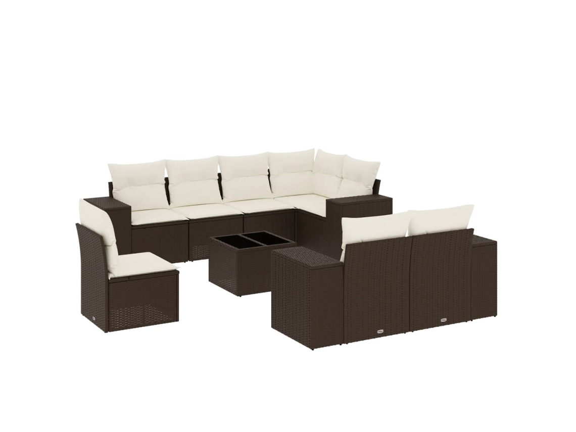 Conjunto de 9 Sofás para Jardim com Almofadões Vime Pe Castanho MAISON EXCLUSIVE