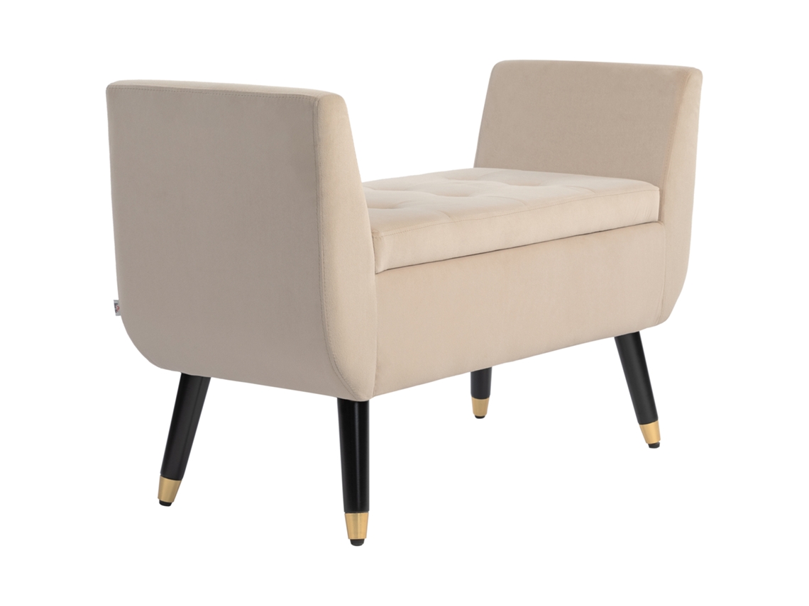 Banco Luxo Veludo Braços Madeira Seringueira Bege 107cm VELTRIX
