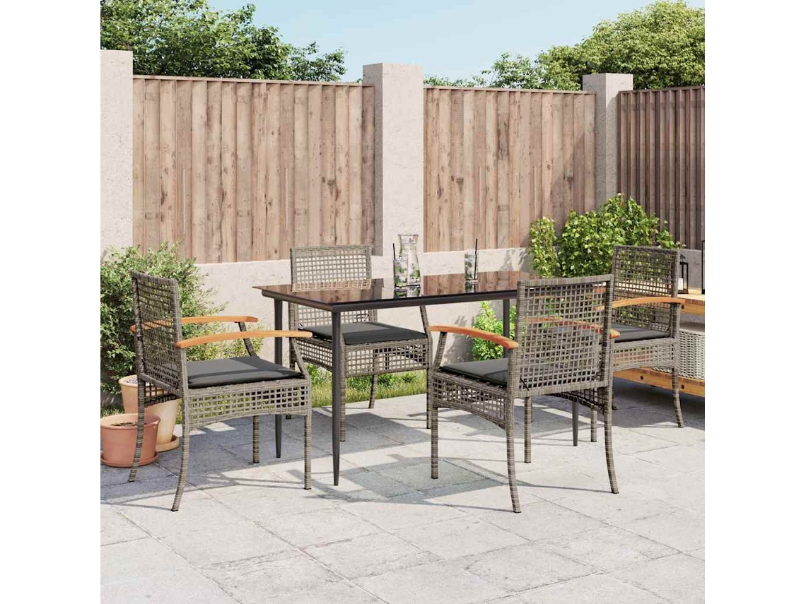 Vidaxl 5 Pcs Conjunto De Jantar P/ Jardim C/ Almofadões Vime Pe Cinza