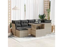 Vidaxl 7 Pcs Conj. Sofás Jardim Com Almofadões Vime Pe Cinzento-claro