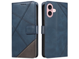 Capa Em Couro Pu Com Pega, Para Apple Iphone 16 - Azul
