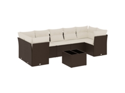 Conjunto de 8 Sofás de Jardim com Almofadões Vime Pe Castanho MAISON EXCLUSIVE (8 pcs)