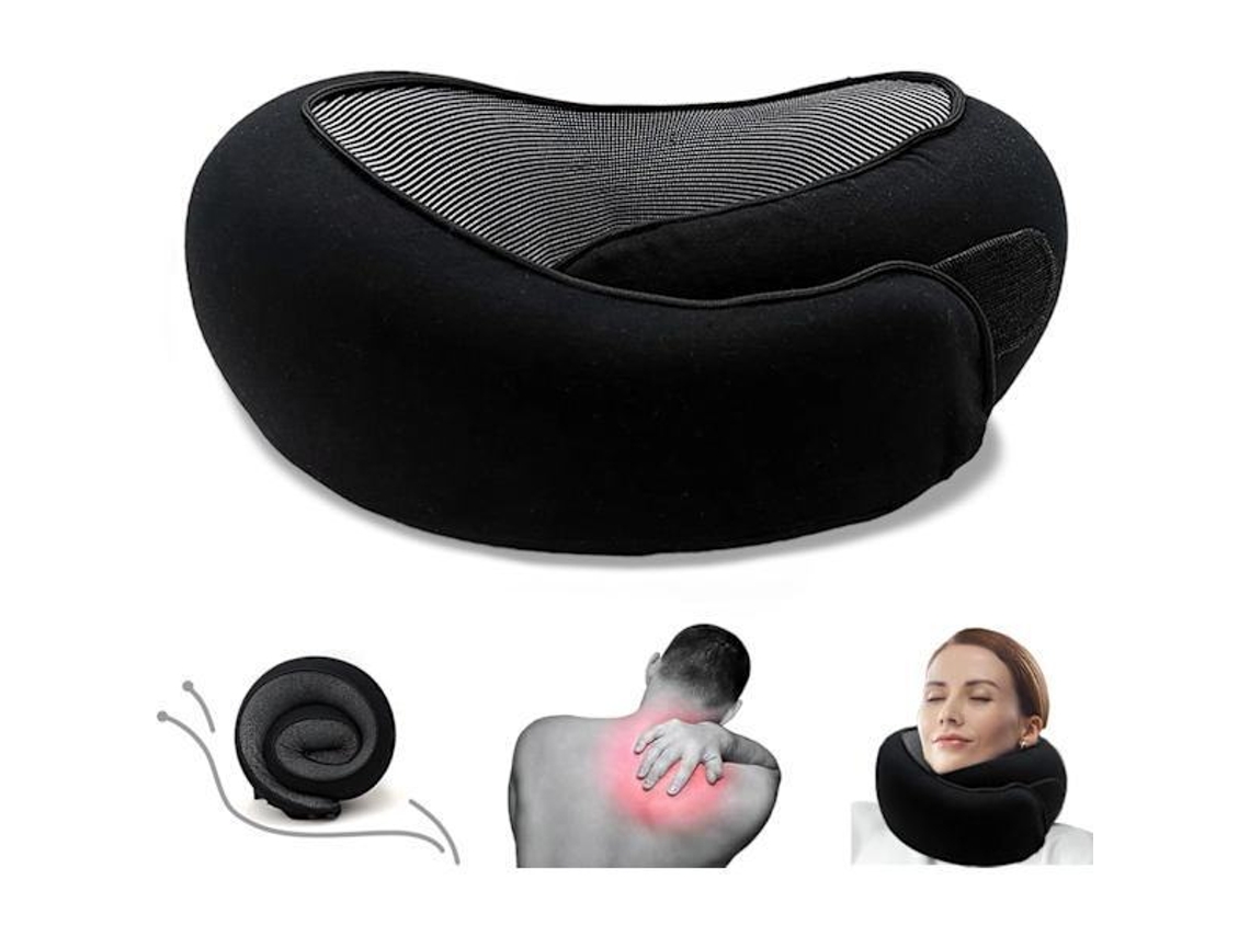 Almofada Cervical De Viagem, Em Algodão, Cor Preto, Com Função De Massagem, Para Apoio Do Pescoço Em Carro, Avião, Escritório Ou Casa