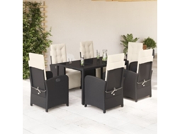 7 Pcs Conjunto De Jantar P/ Jardim C/ Almofadões Vime Pe Preto Dkd Home Decor