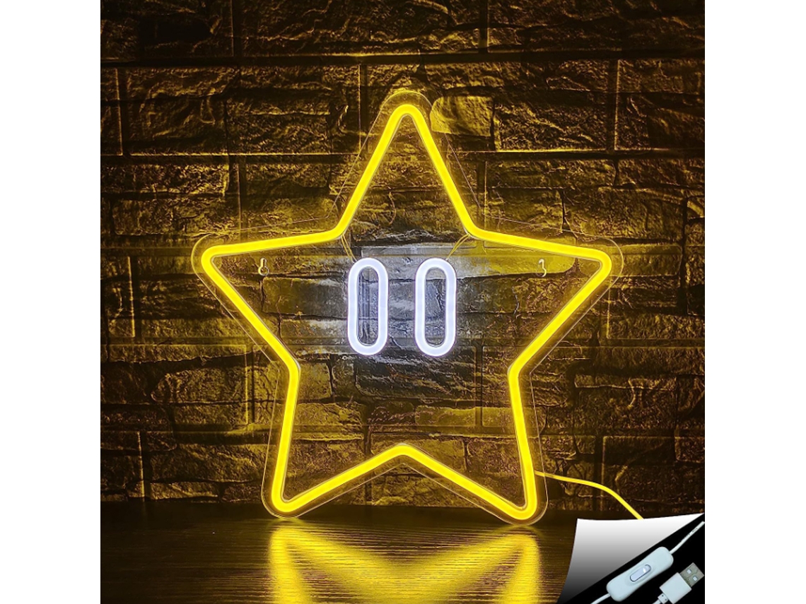 Placa Neon Star, Placa Neon Gaming Para Decoração De Sala De Jogos