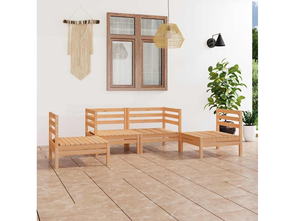 Vidaxl 4 Pcs Conjunto Lounge De Jardim Pinho Maciço