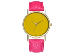 Relógio de pulso moderno com pulseira de couro e mecanismo de quartzo para mulheres e homens (vermelho e rosa)