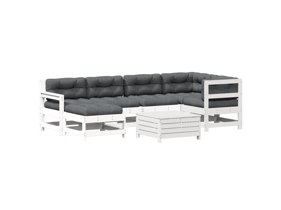 Conjunto 7 Lounge de Jardim com Almofadões Pinho VIDAXL Maciço Branco