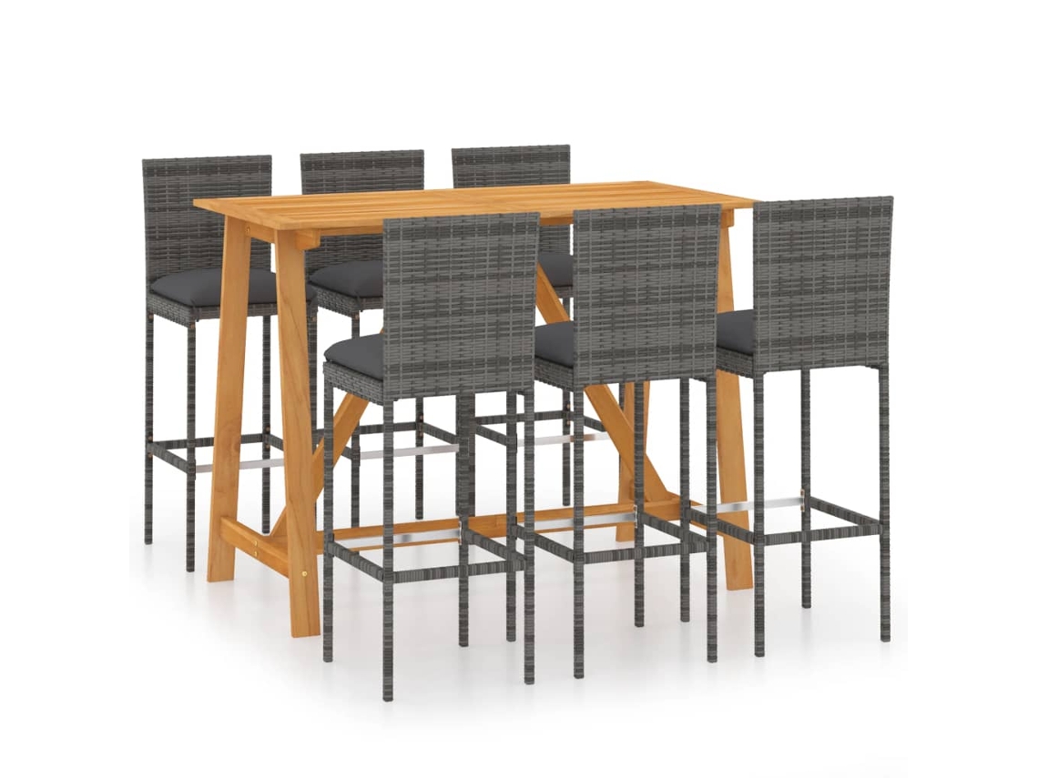 Maison Exclusive - 7 Pcs Conjunto De Bar Para Jardim Com Almofadões Cinzento