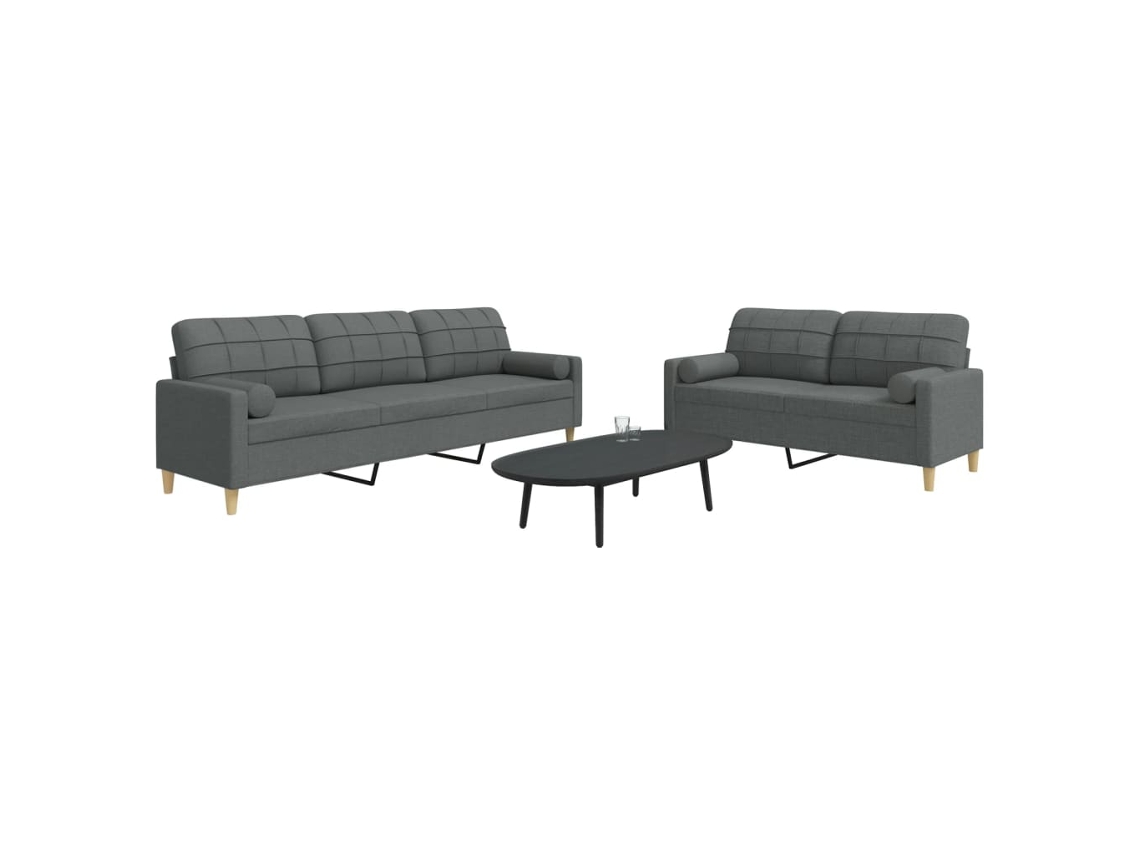 Vidaxl 2 Pcs Conjunto De Sofás Com Almofadões Tecido Cinzento-escuro