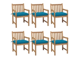 Vidaxl Cadeiras De Jardim C/ Almofadões Azul-claro 6 Pcs Teca Maciça